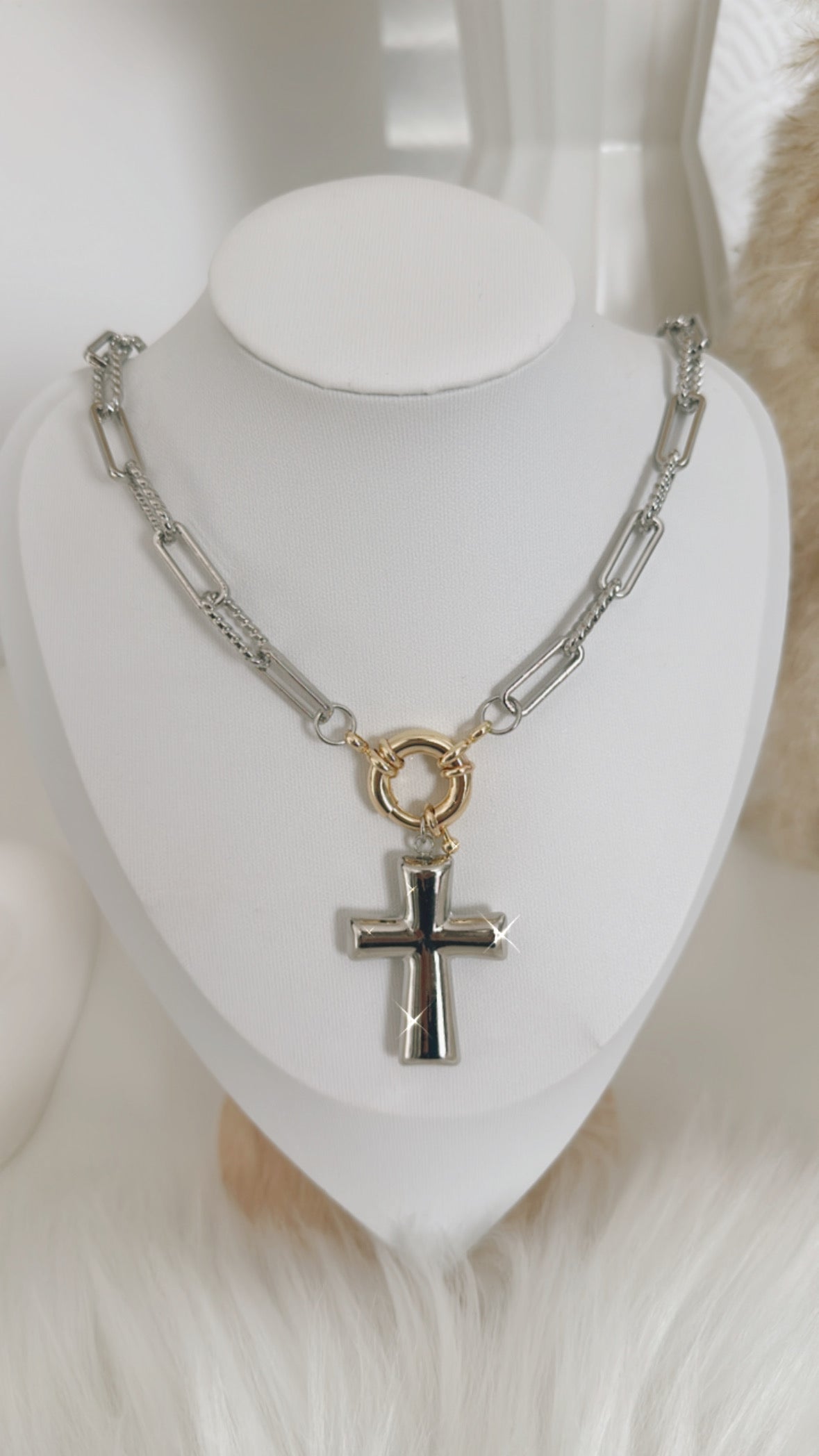 Two Toned Cross Necklace - Adorn U