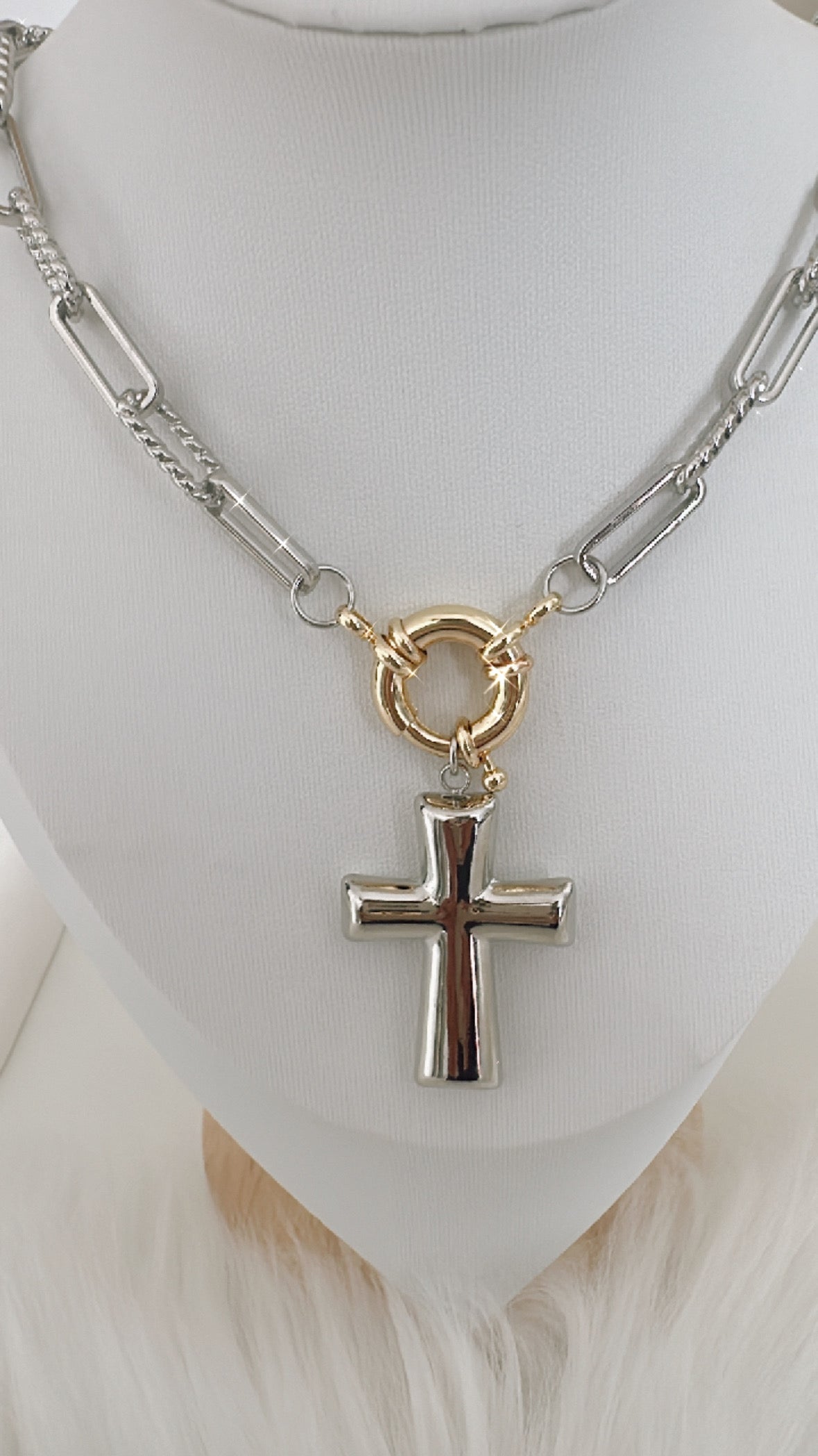 Two Toned Cross Necklace - Adorn U