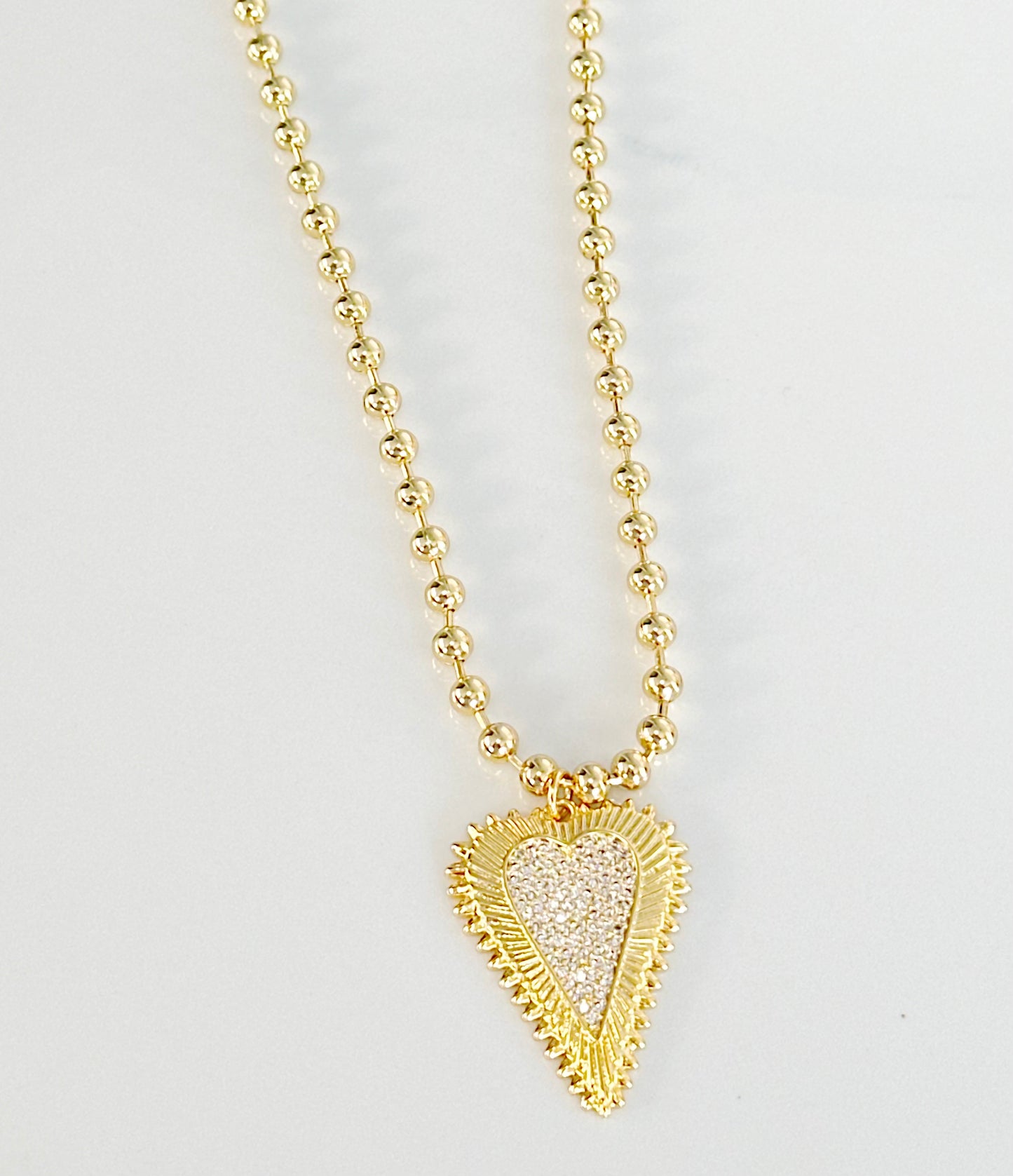Beaded necklace with St. Benito or Gold Pave Heart - Adorn U