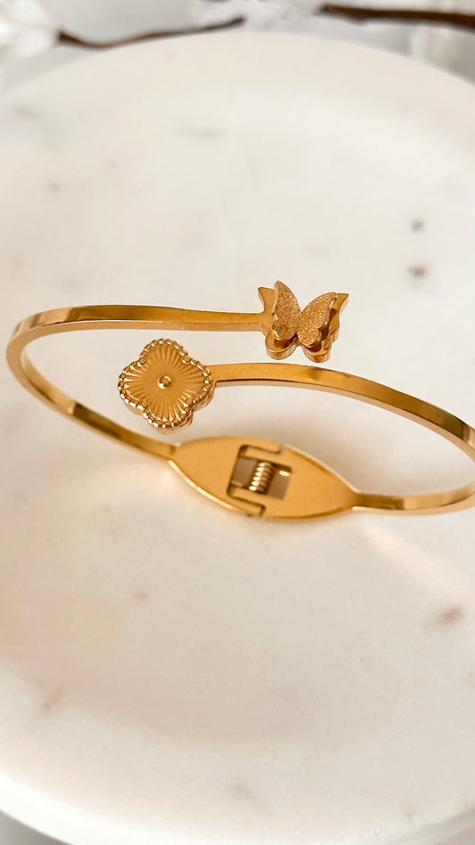 Clover and Butterfly Cuff Bracelet - Adorn U