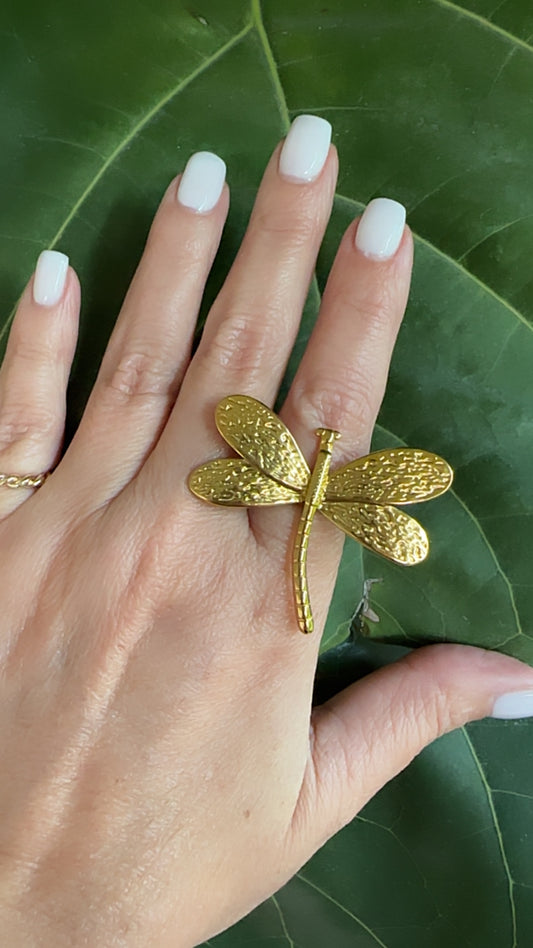 Steel Dragonfly Ring Adorn U