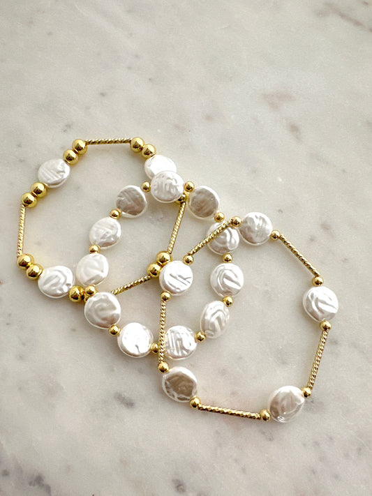 Flat Pearl Bracelet Set