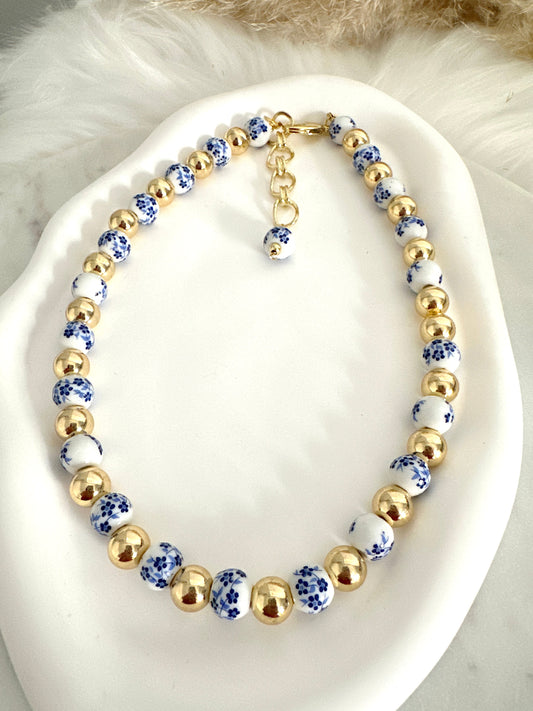 Blue and white Porcelain Necklace Adorn U