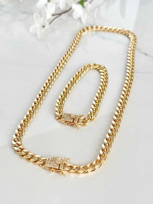 Cuban link (Monaco) necklace and bracelet set - Adorn U