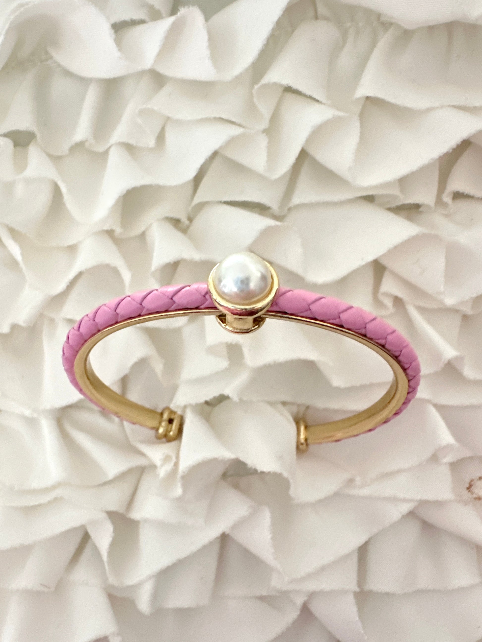 Pearl Leather Braided Bangle Adorn U