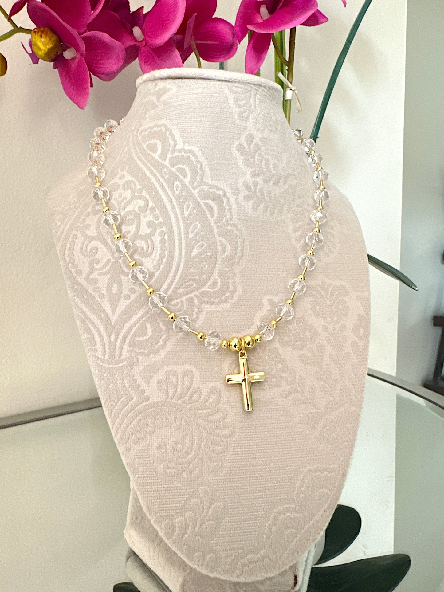 Crystals and Cross Necklace Adorn U