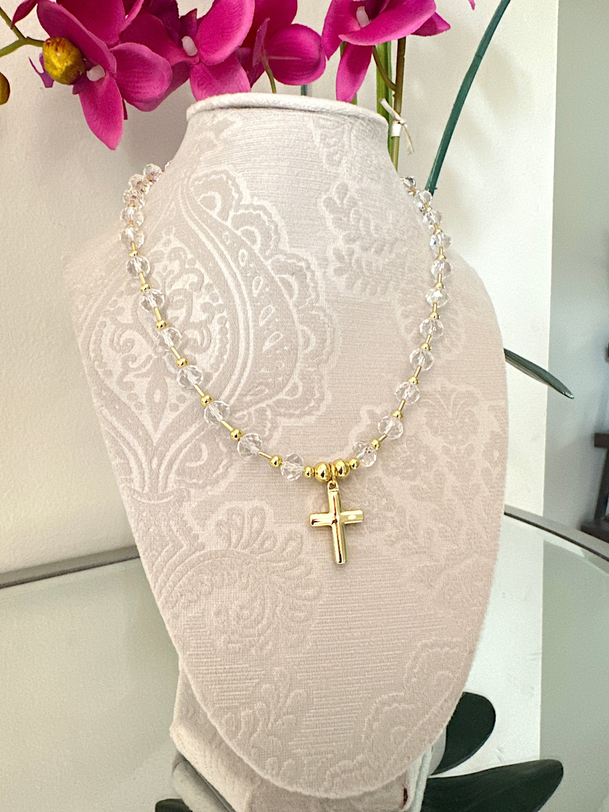 Crystals and Cross Necklace Adorn U