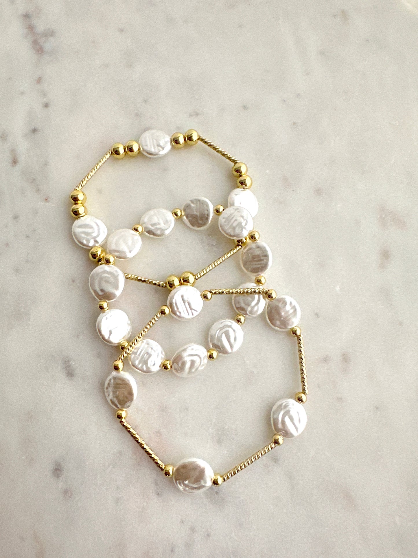 Flat Pearl Bracelet Set