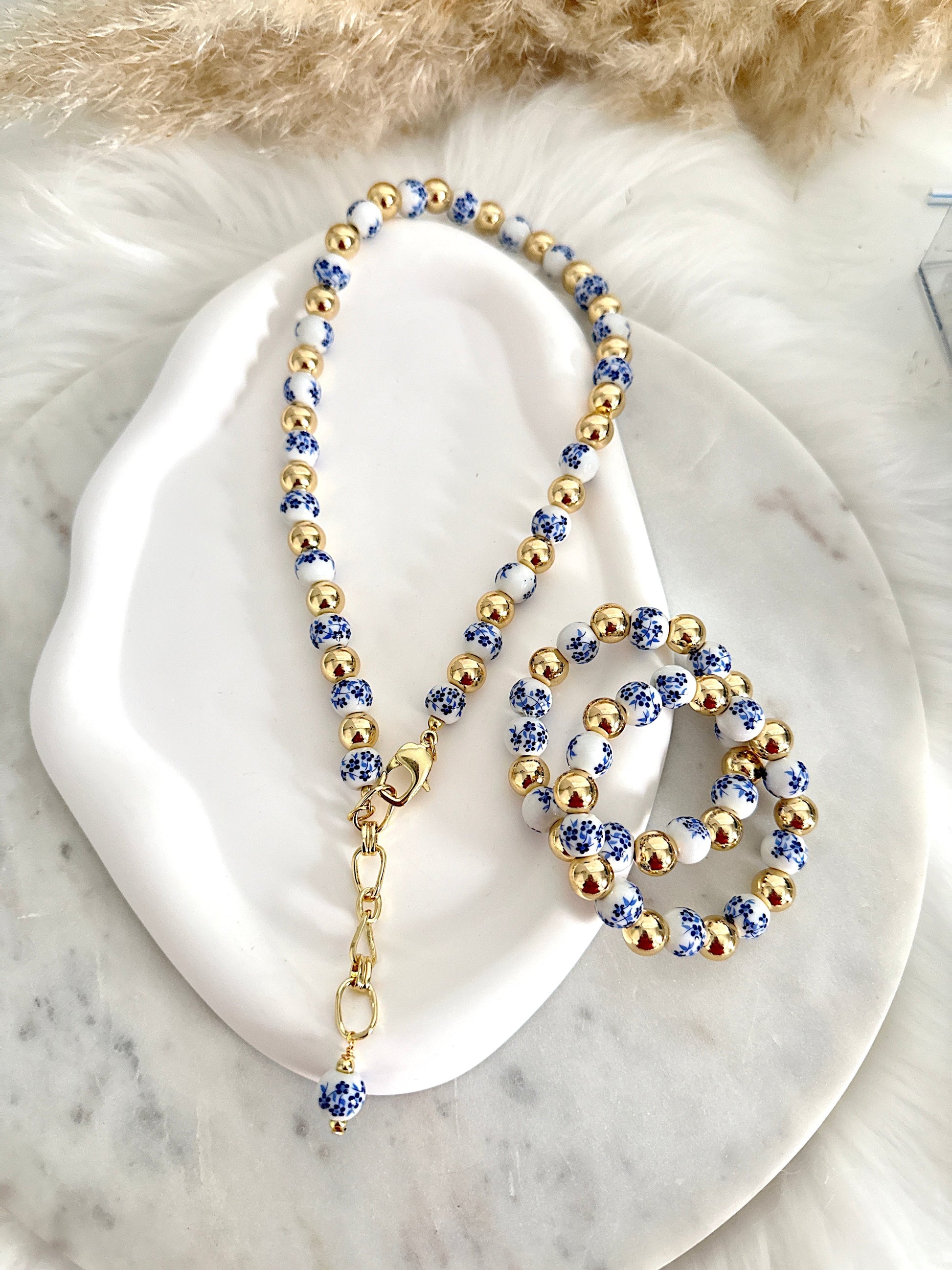 Large White and Blue Porcelain Stack Adorn U
