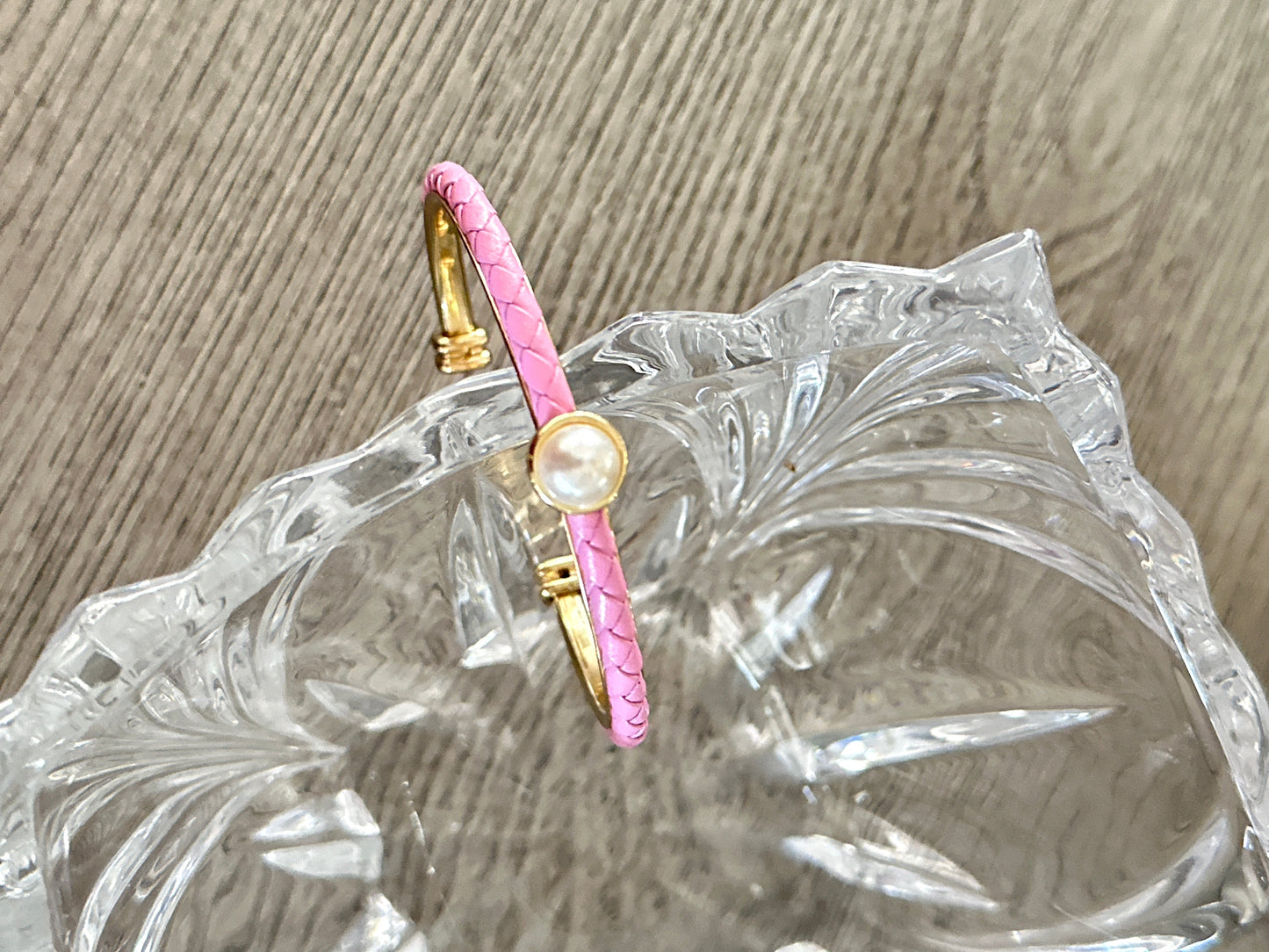 Pearl Leather Braided Bangle Adorn U