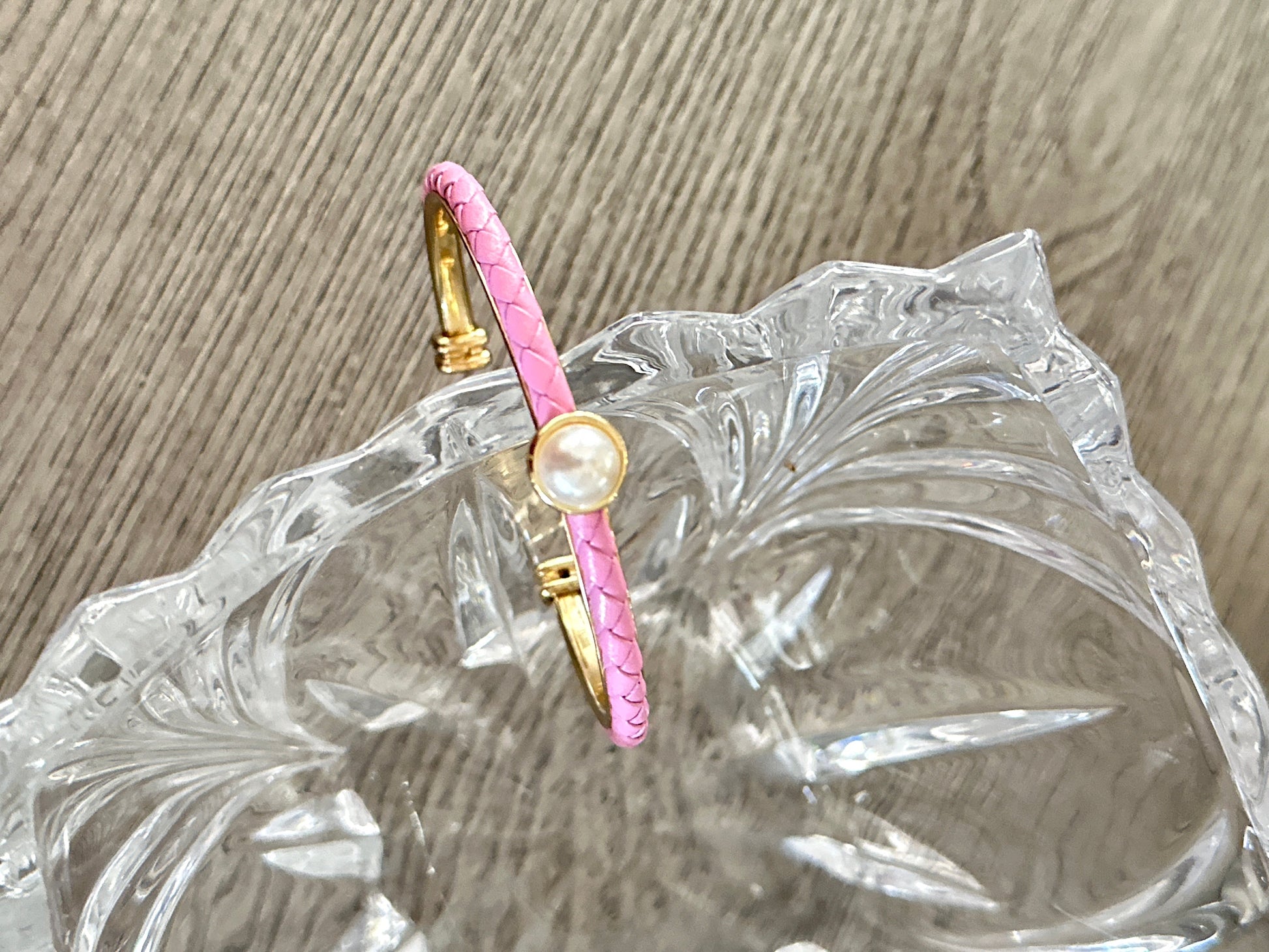 Pearl Leather Braided Bangle Adorn U