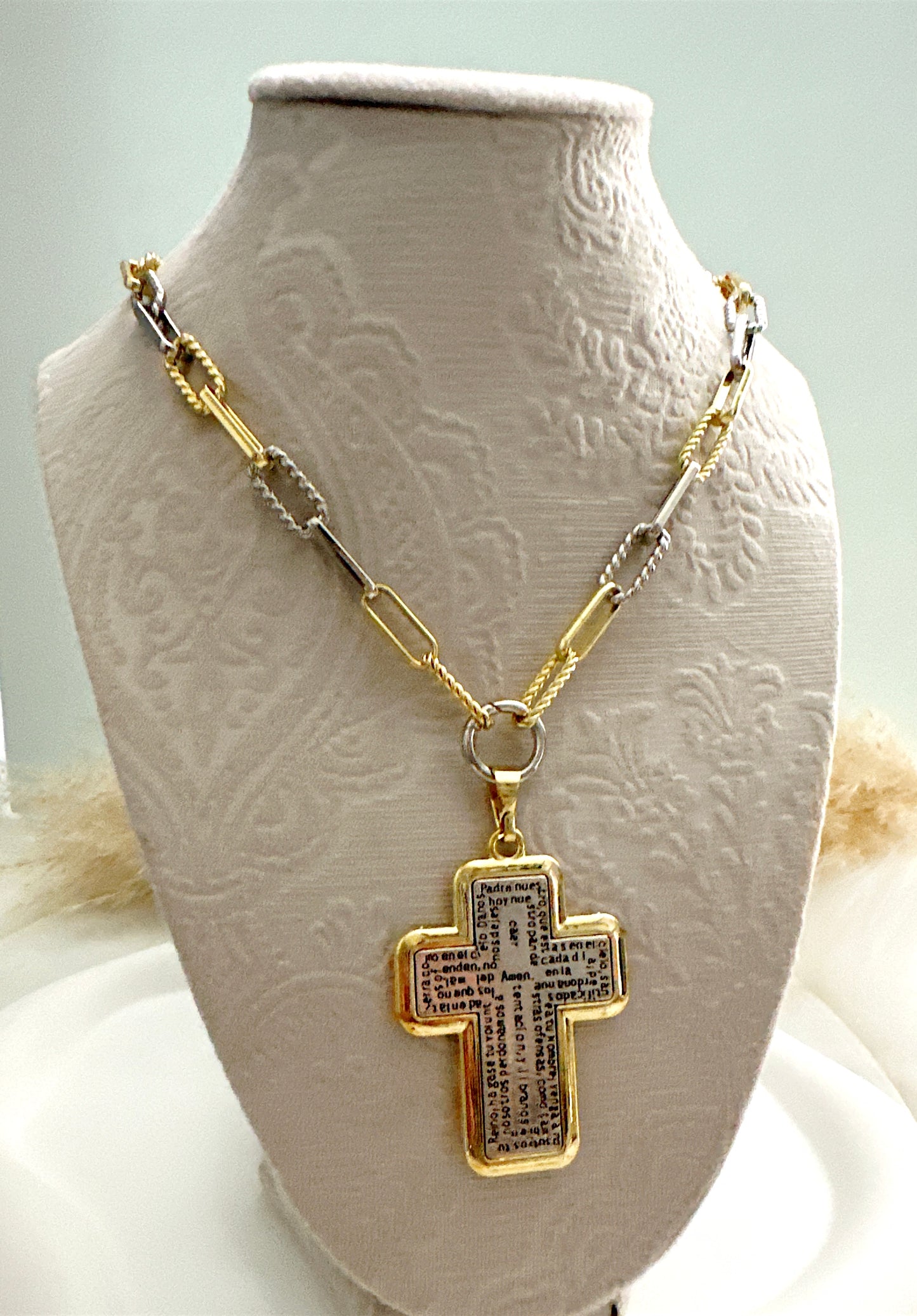 Two Toned Cross Necklace Adorn U