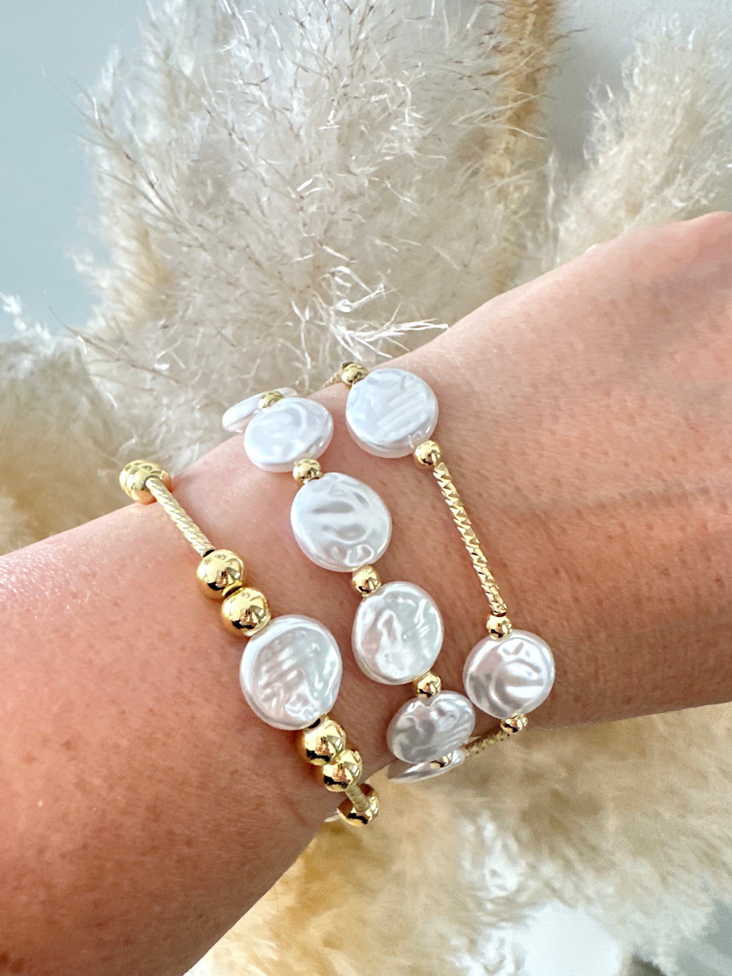 Flat Pearl Bracelet Set