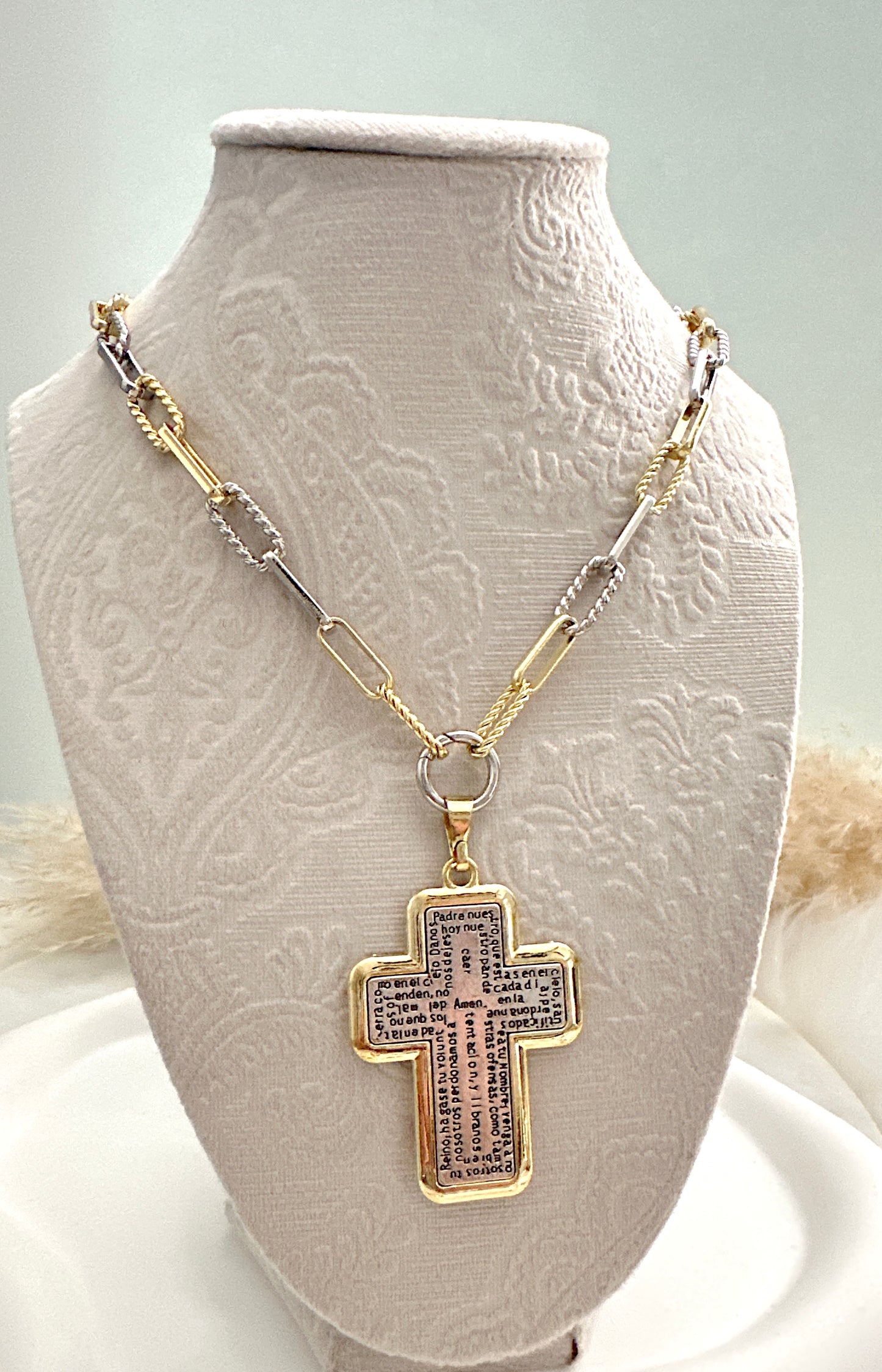 Two Toned Cross Necklace Adorn U