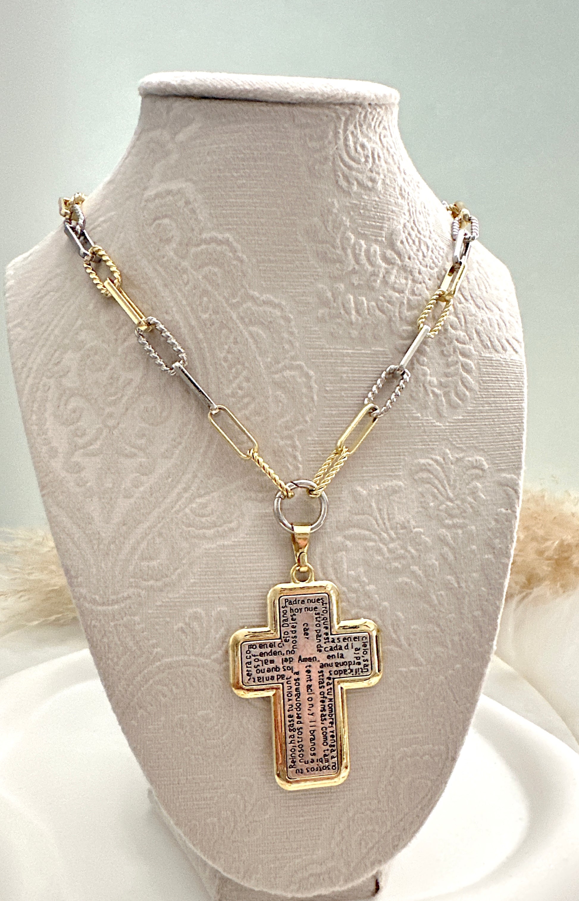 Two Toned Cross Necklace Adorn U