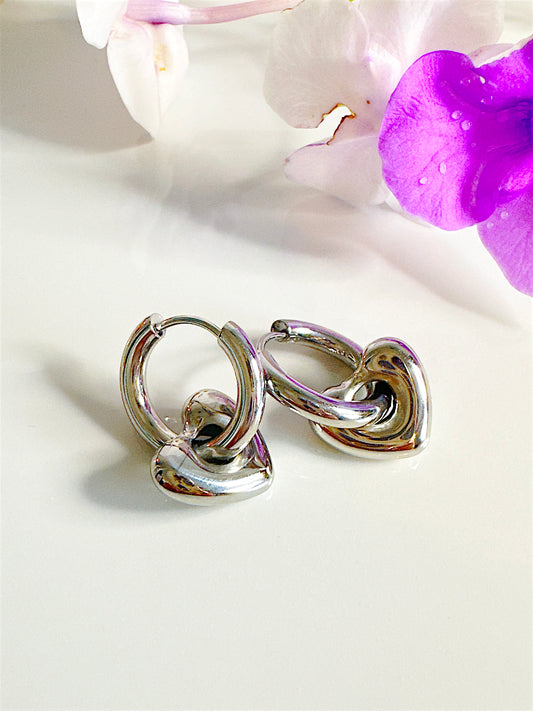 Puffy Heart Hoop Earrings - Adorn U