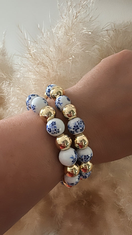 Large White and Blue Porcelain Stack Adorn U