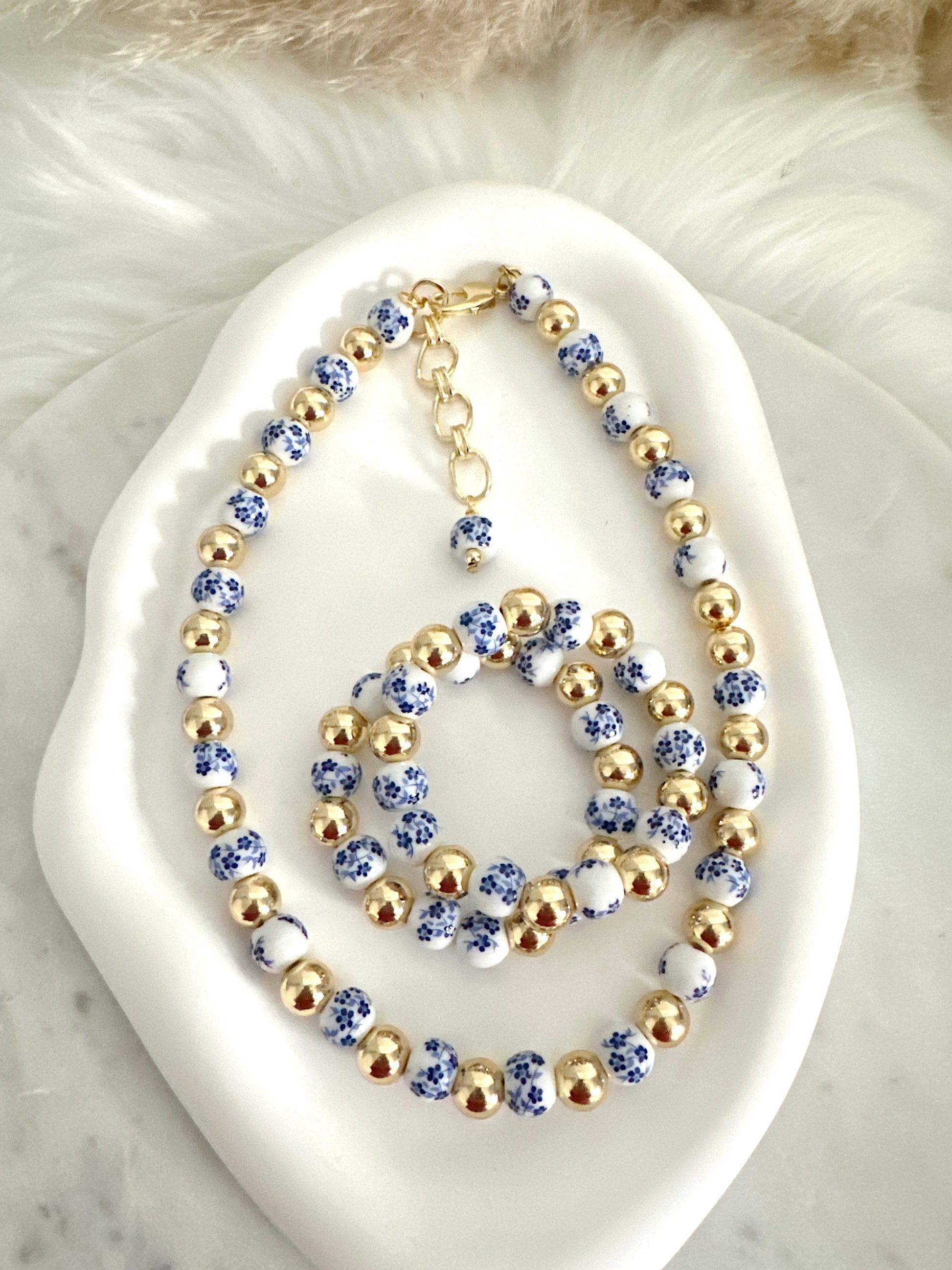 Blue and white Porcelain Necklace Adorn U