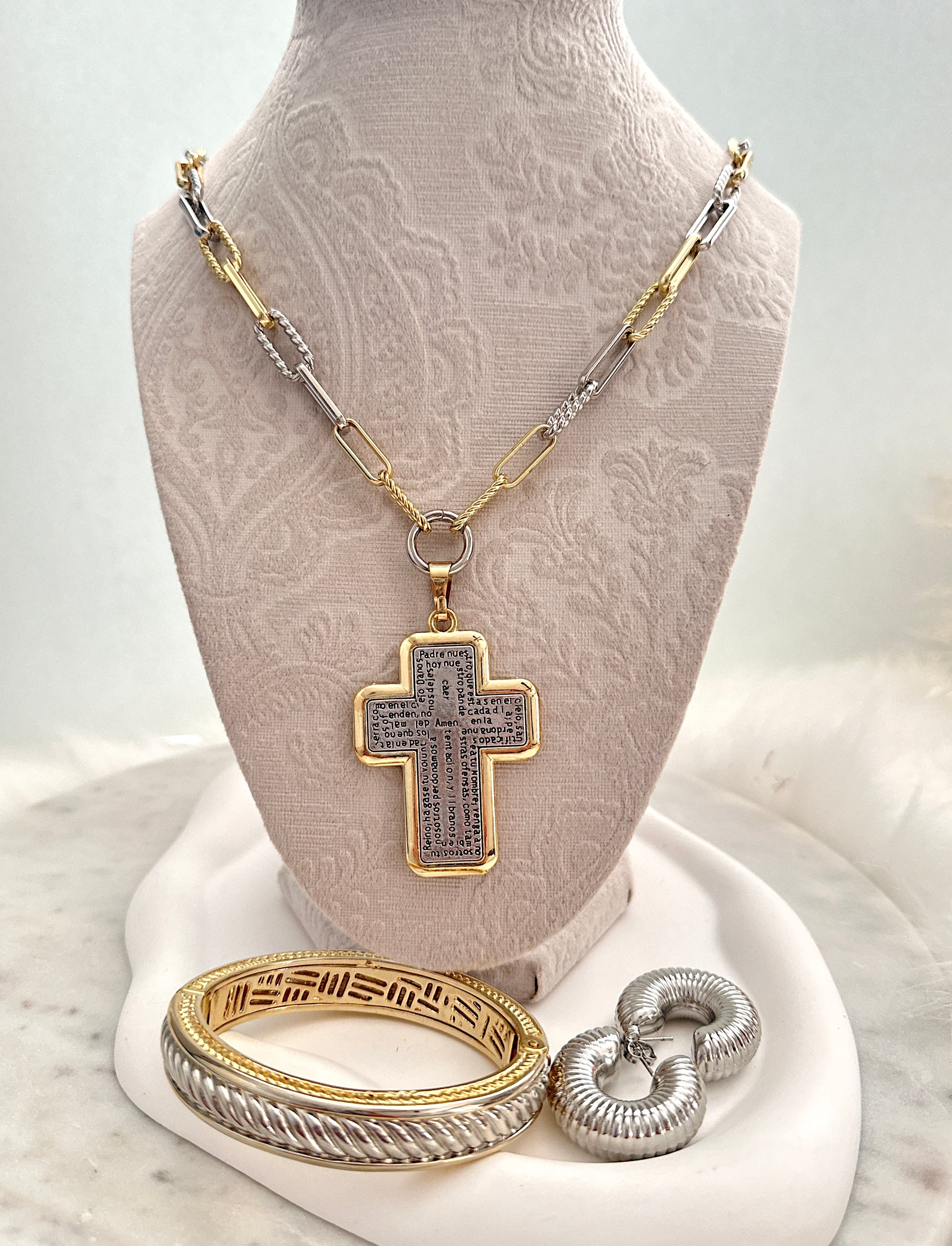 Two Toned Cross Necklace Adorn U
