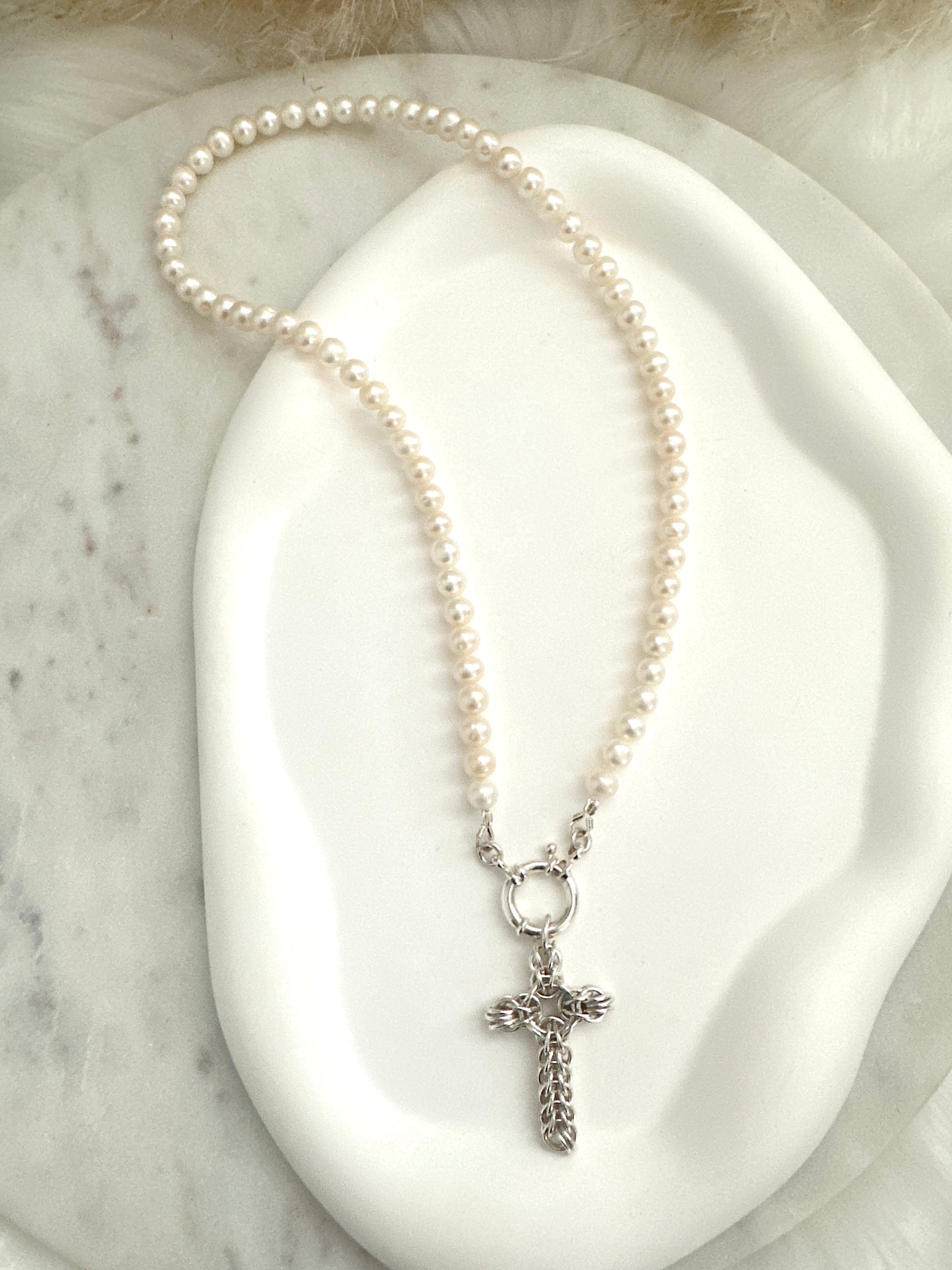Chainmaille Sterling Silver Cross Adorn U