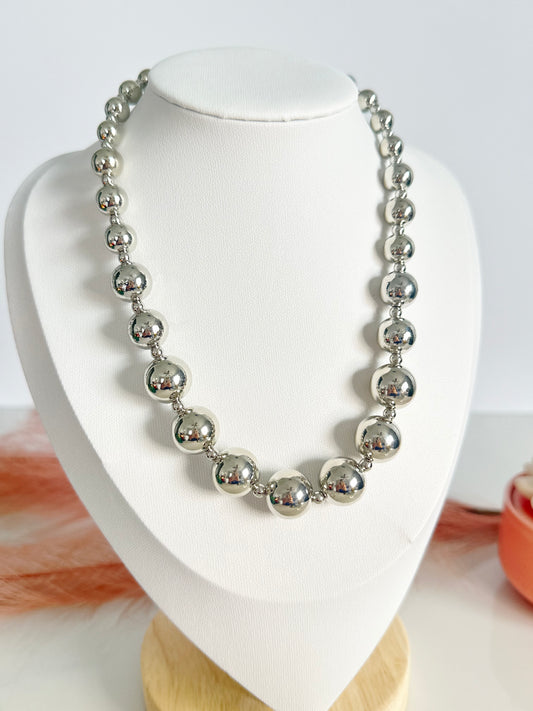Stainless Steel Silver Beaded Necklace - Adorn U