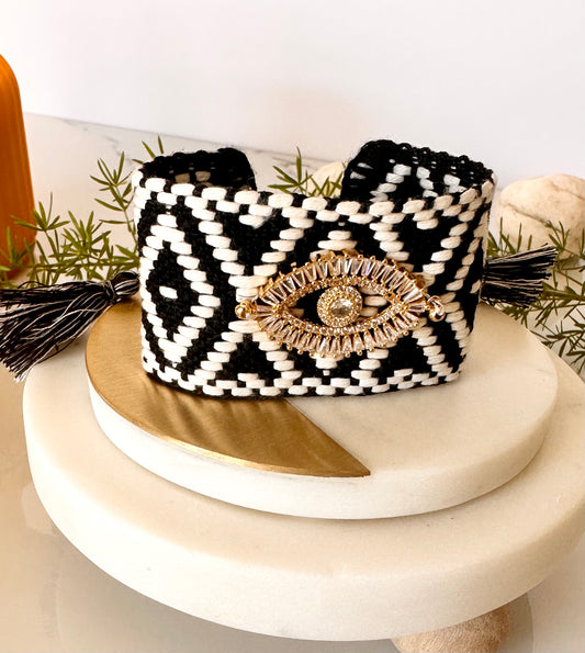 Evil eye braided cuff bracelet - Adorn U