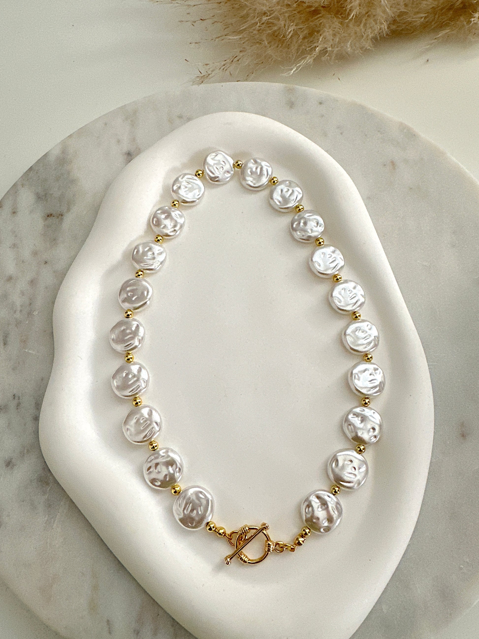 Flat Pearl Necklace Adorn U