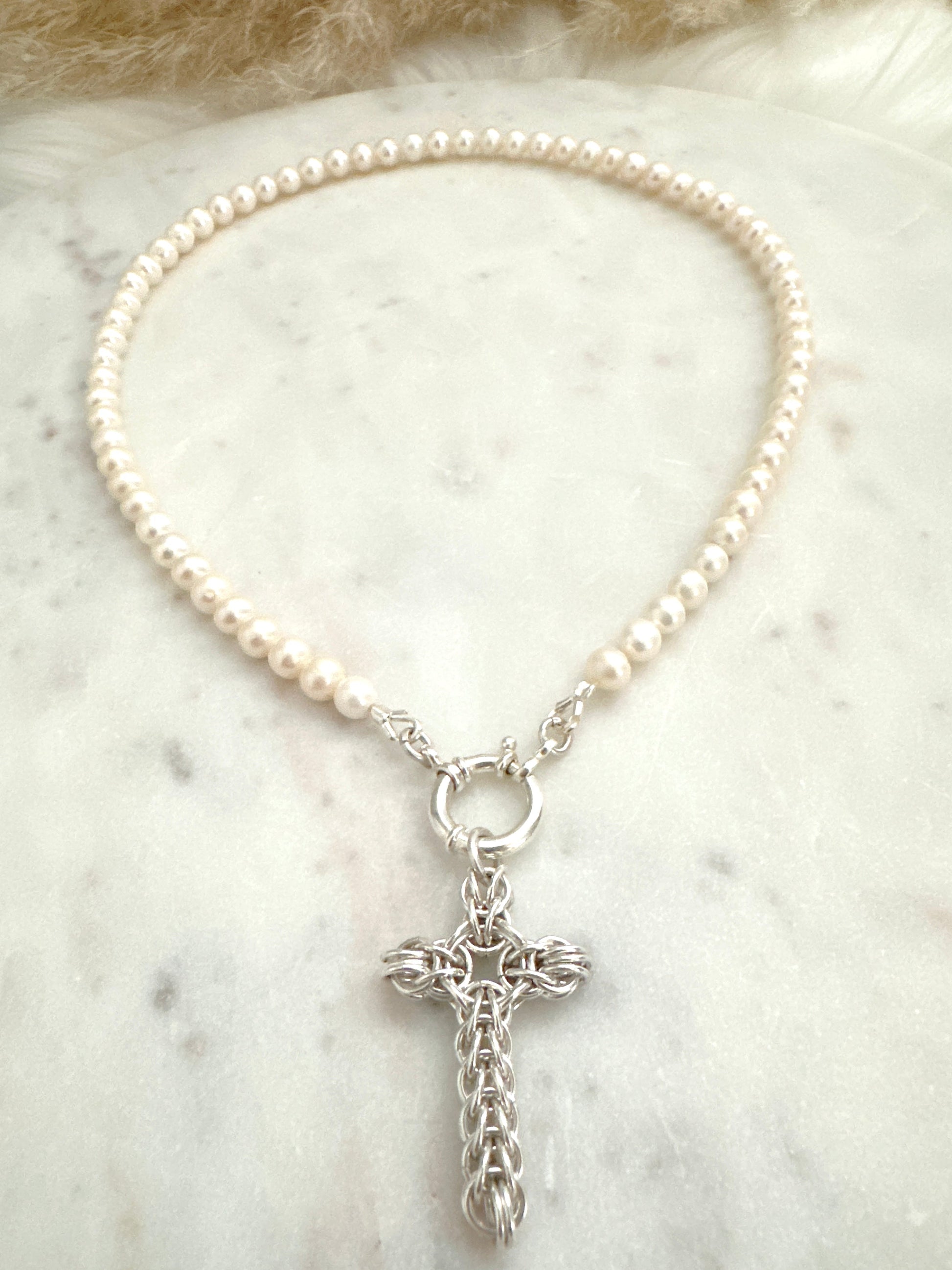 Chainmaille Sterling Silver Cross Adorn U