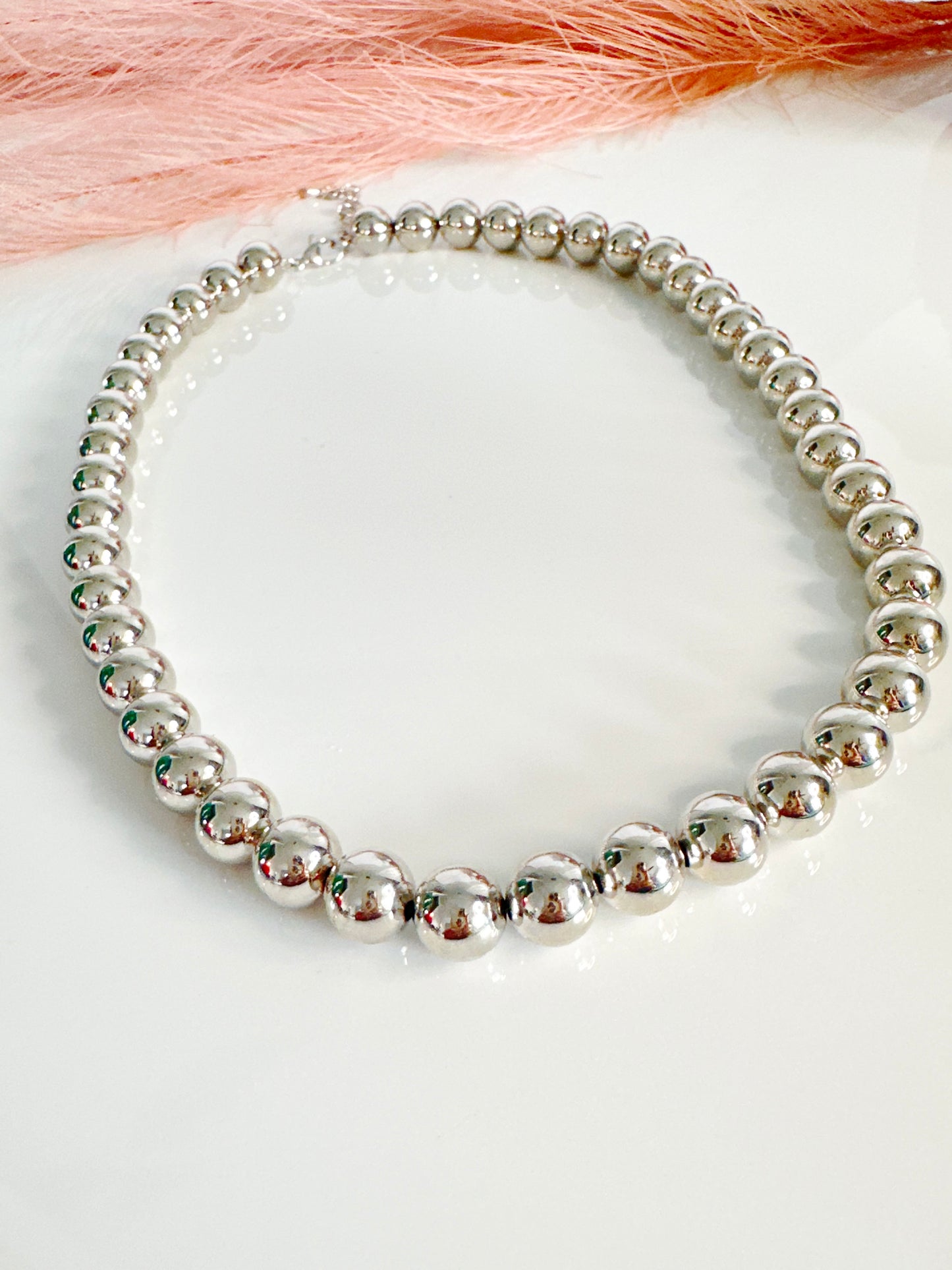 Stainless Steel Silver Beaded Necklace - Adorn U