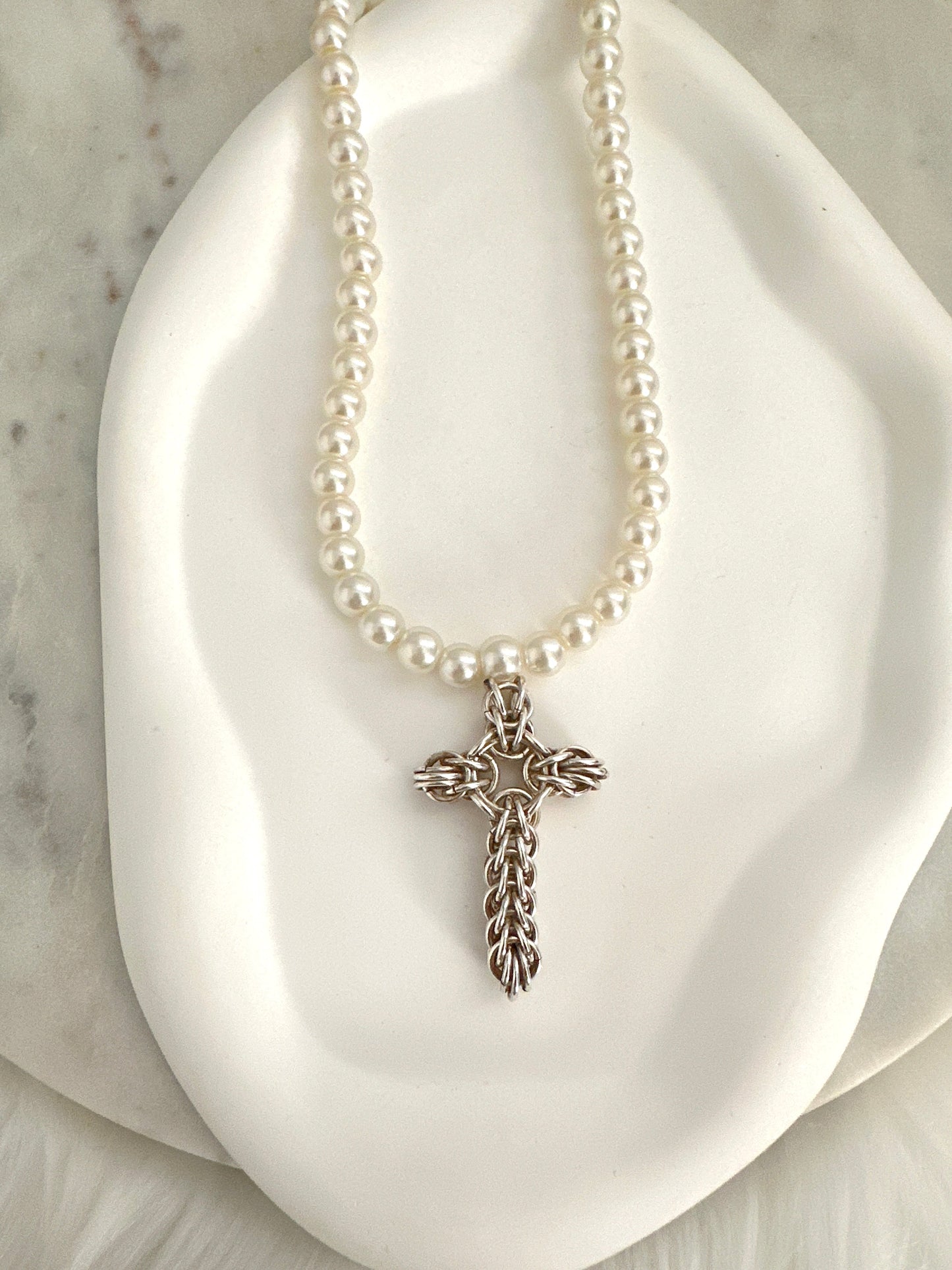 Chainmaille Sterling Silver Cross Adorn U