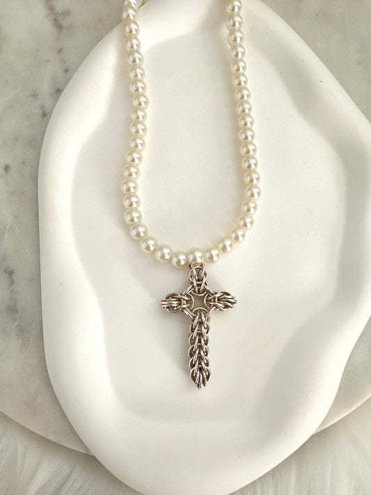 Chainmaille Sterling Silver Cross Adorn U